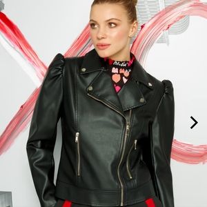 Faux Leather Puff Sleeve Jacket